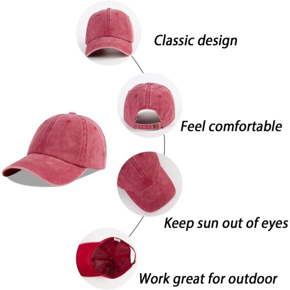 Unisex Washed-burgundy Baseball Cap Cotton Fits Washed Denim Adjustable Hat - Picture 7 of 7